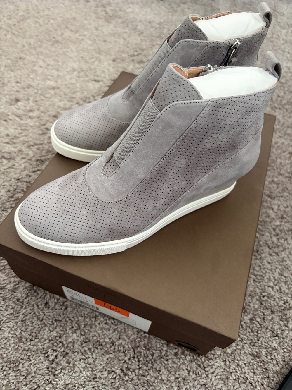 Linea Paolo Anna Grey Perforated Suede Wedge Sneaker Boot NIB